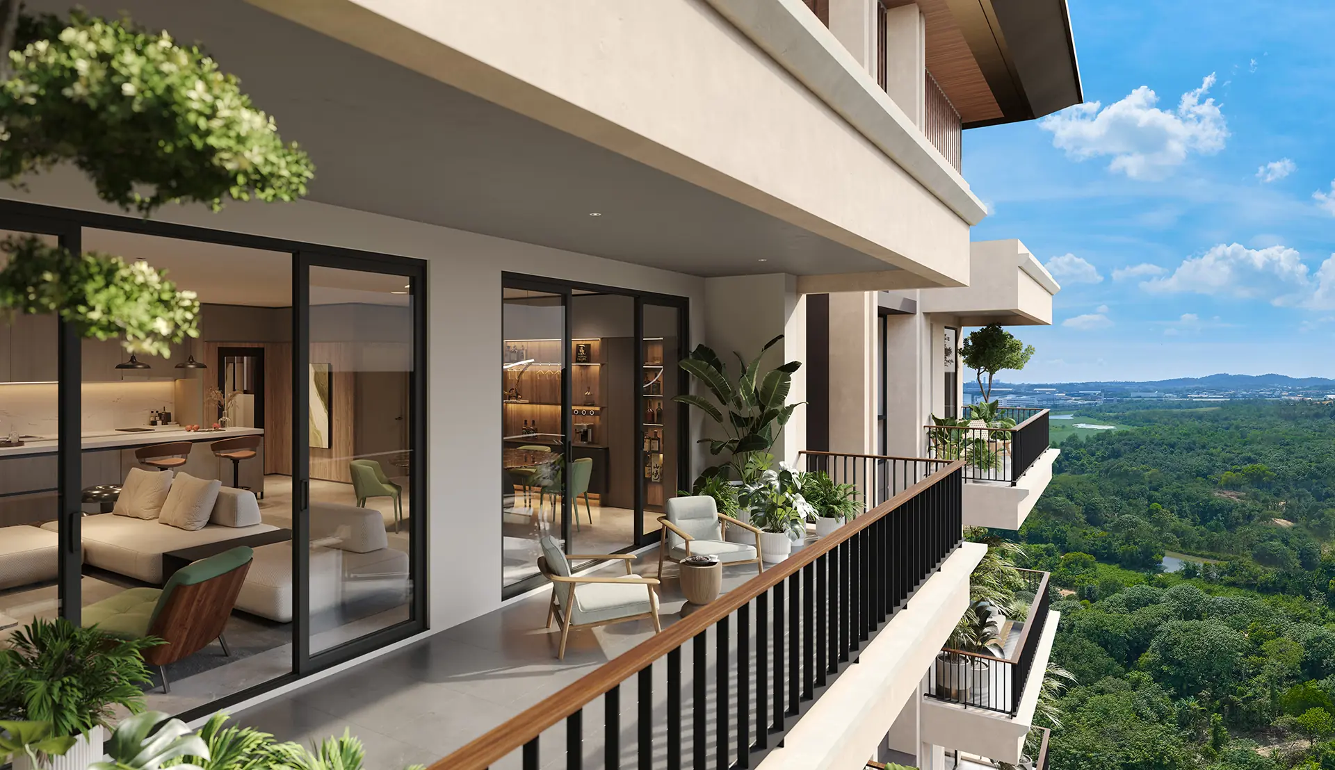 Zenia Condovilla balcony with forest and pond view